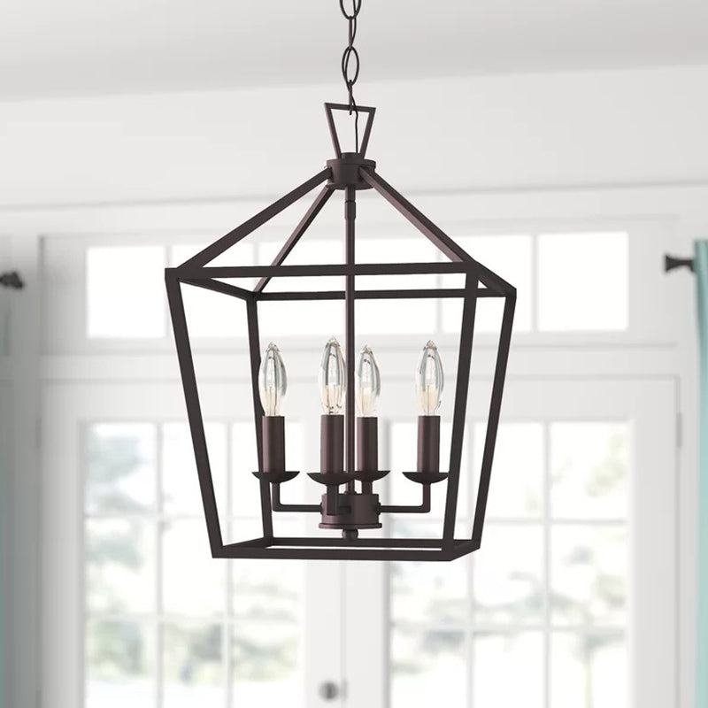 Black Trapezoid Pendant Lighting Fixture Vintage Iron 4 Bulbs Kitchen Ceiling Chandelier Black Clearhalo 'Cast Iron' 'Ceiling Lights' 'Chandeliers' 'Industrial Chandeliers' 'Industrial' 'Metal' 'Middle Century Chandeliers' 'Rustic Chandeliers' 'Tiffany' Lighting' 1968975