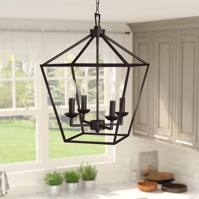 Black Trapezoid Pendant Lighting Fixture Vintage Iron 4 Bulbs Kitchen Ceiling Chandelier Clearhalo 'Cast Iron' 'Ceiling Lights' 'Chandeliers' 'Industrial Chandeliers' 'Industrial' 'Metal' 'Middle Century Chandeliers' 'Rustic Chandeliers' 'Tiffany' Lighting' 1968977