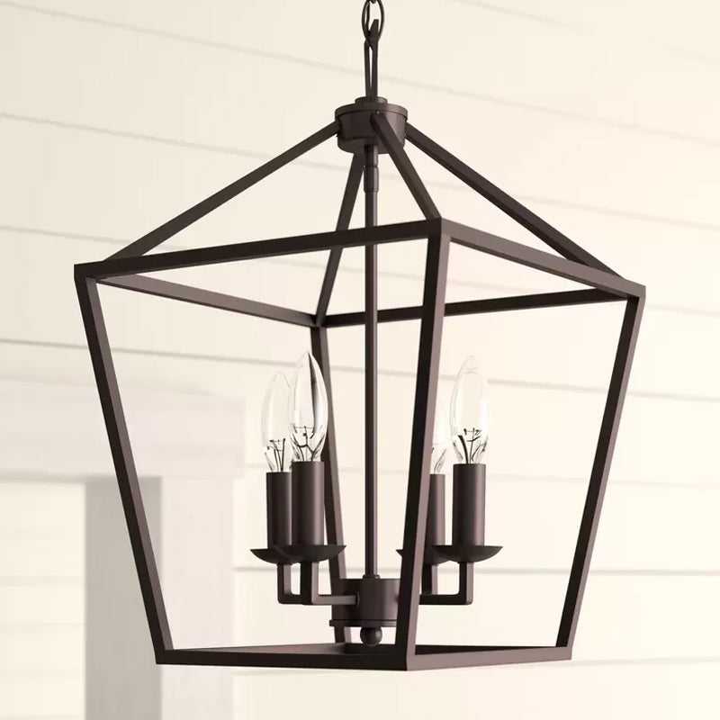 Black Trapezoid Pendant Lighting Fixture Vintage Iron 4 Bulbs Kitchen Ceiling Chandelier Clearhalo 'Cast Iron' 'Ceiling Lights' 'Chandeliers' 'Industrial Chandeliers' 'Industrial' 'Metal' 'Middle Century Chandeliers' 'Rustic Chandeliers' 'Tiffany' Lighting' 1968978