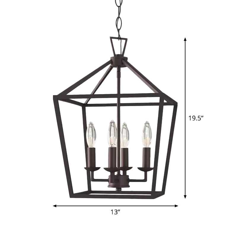 Black Trapezoid Pendant Lighting Fixture Vintage Iron 4 Bulbs Kitchen Ceiling Chandelier Clearhalo 'Cast Iron' 'Ceiling Lights' 'Chandeliers' 'Industrial Chandeliers' 'Industrial' 'Metal' 'Middle Century Chandeliers' 'Rustic Chandeliers' 'Tiffany' Lighting' 1968980