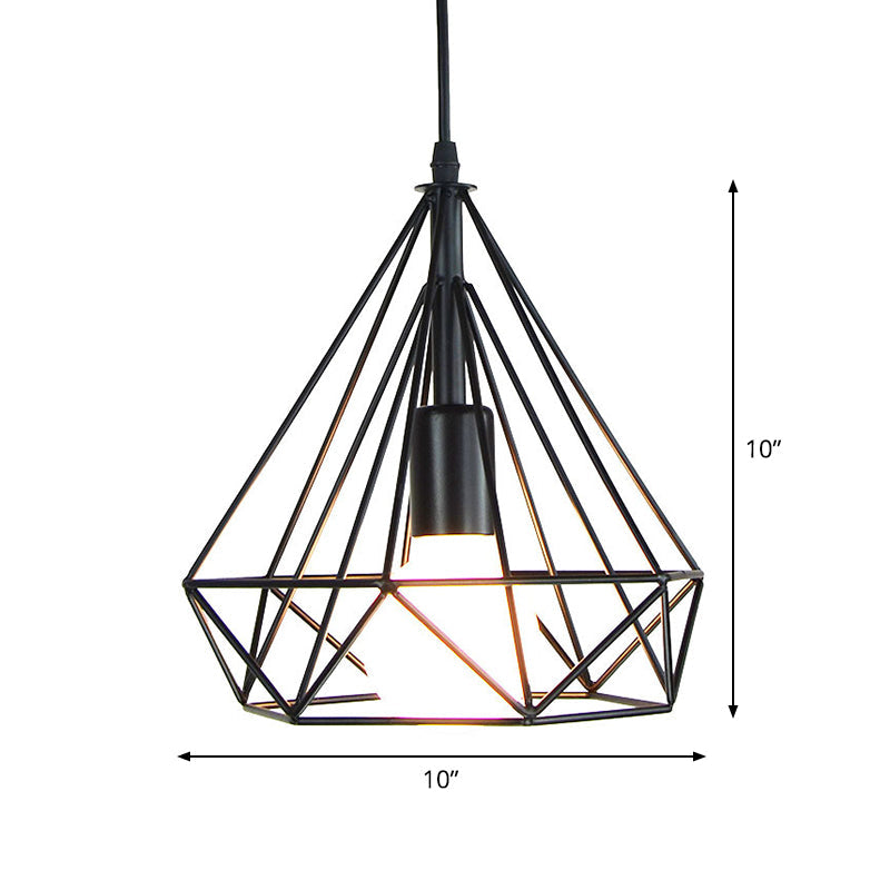 Black Diamond Shaped Pendant Light Kit Industrial Iron Single-Bulb Dining Room Suspension Lamp Clearhalo 'Art Deco Pendants' 'Black' 'Cast Iron' 'Ceiling Lights' 'Ceramic' 'Crystal' 'Industrial Pendants' 'Industrial' 'Metal' 'Middle Century Pendants' 'Pendant Lights' 'Pendants' 'Rustic Pendants' 'Tiffany' Lighting' 1969091