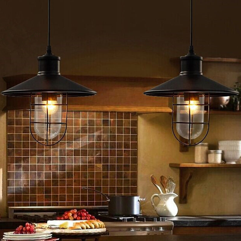 Saucer Dining Room Pendulum Light Rustic Iron 1 Bulb 10.5