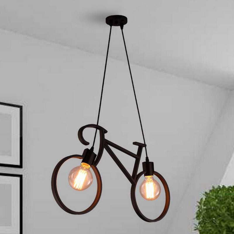 Bicycle Boys Bedroom Multi Light Pendant Industrial Iron 2 Heads Black/White Ceiling Hang Lamp, 20.5