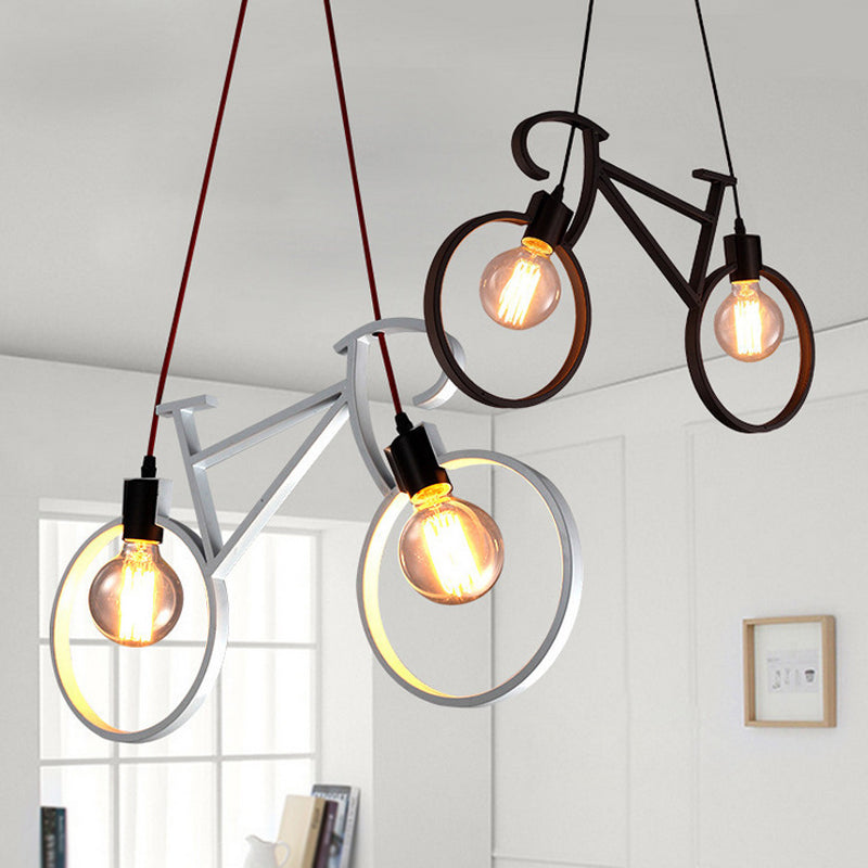 Bicycle Boys Bedroom Multi Light Pendant Industrial Iron 2 Heads Black/White Ceiling Hang Lamp, 20.5