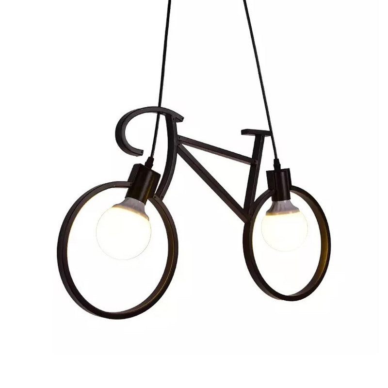 Bicycle Boys Bedroom Multi Light Pendant Industrial Iron 2 Heads Black/White Ceiling Hang Lamp, 20.5