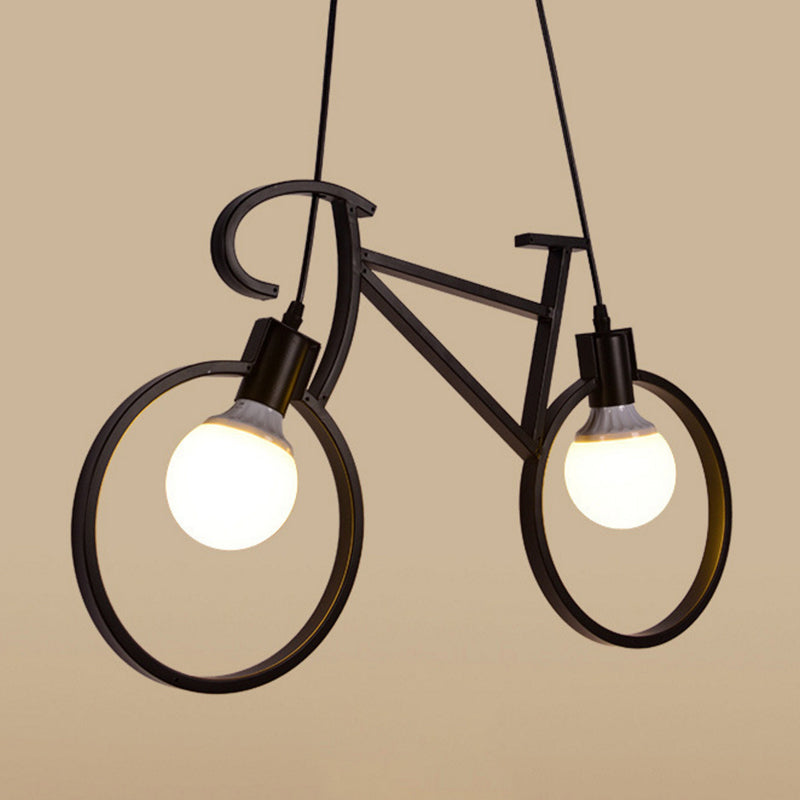 Bicycle Boys Bedroom Multi Light Pendant Industrial Iron 2 Heads Black/White Ceiling Hang Lamp, 20.5