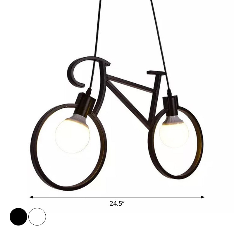 Bicycle Boys Bedroom Multi Light Pendant Industrial Iron 2 Heads Black/White Ceiling Hang Lamp, 20.5