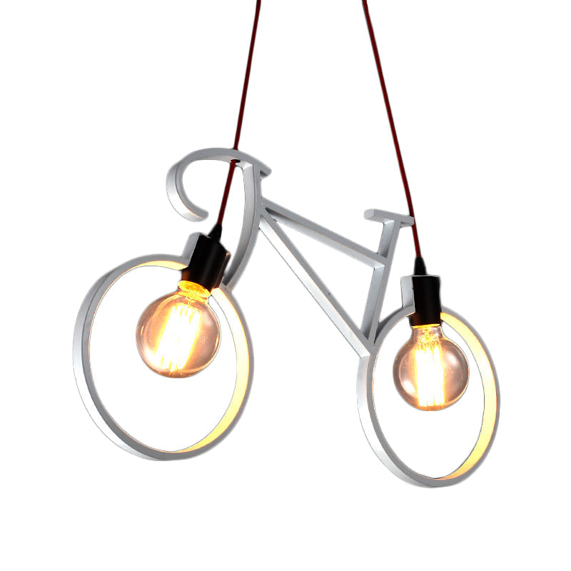 Bicycle Boys Bedroom Multi Light Pendant Industrial Iron 2 Heads Black/White Ceiling Hang Lamp, 20.5