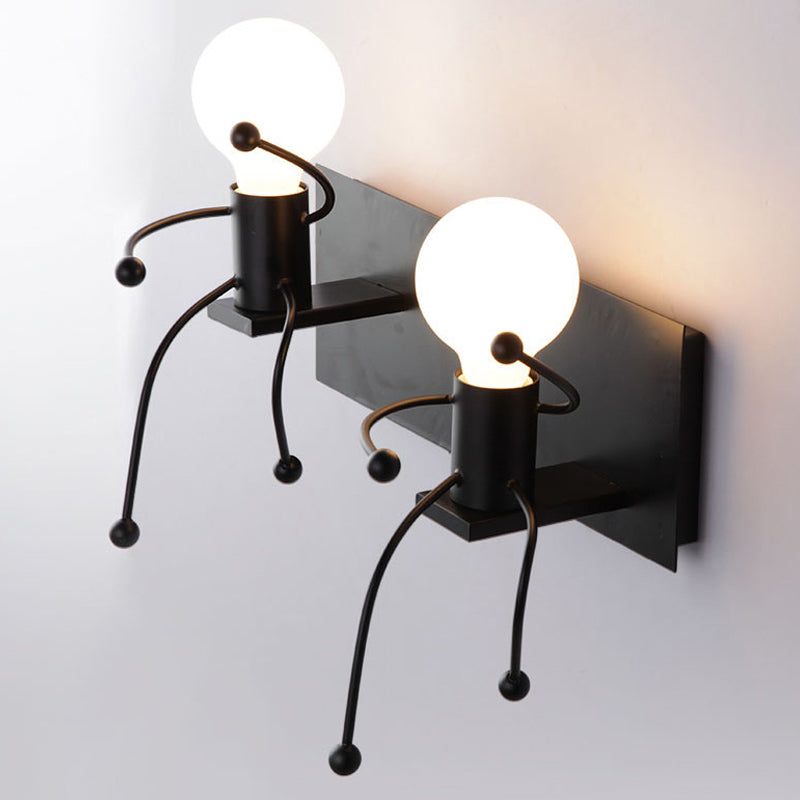 Small Man Metal Wall Sconce Light Art Deco 1/2-Bulb White Wall Mount Light for Kids Room Clearhalo 'Wall Lamps & Sconces' 'Wall Lights' Lighting' 1970295