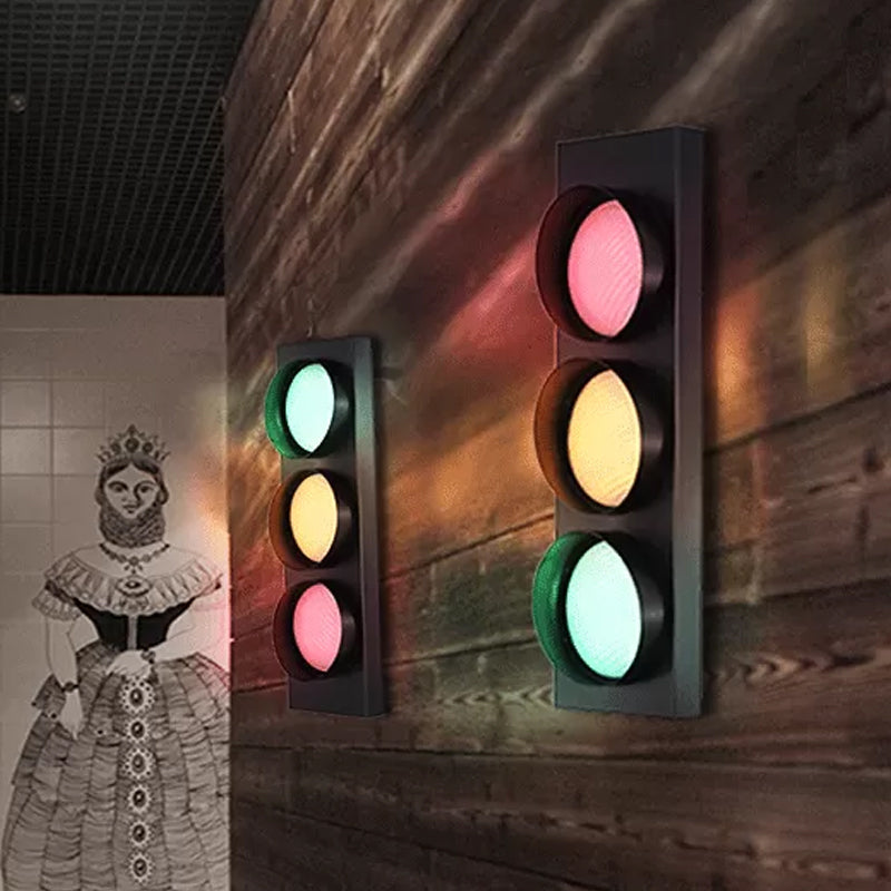 Metallic Traffic Light Shaped Wall Mount Light Modern 3 Lights Wall Sconce in Black for Aisle Black Clearhalo 'Wall Lamps & Sconces' 'Wall Lights' Lighting' 1970297