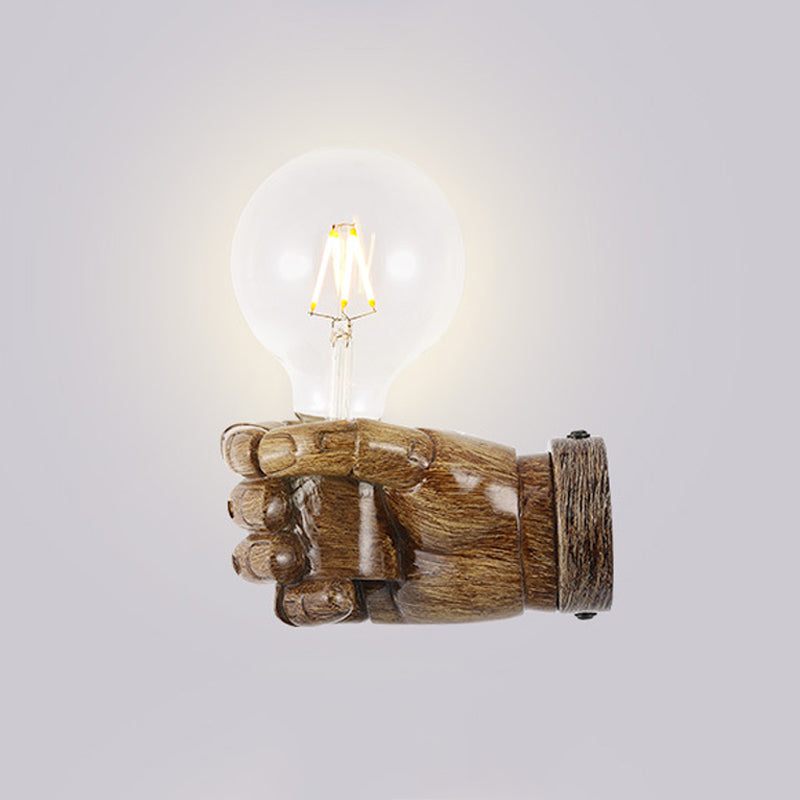 Light Wood Left/Right Fist Wall Light Nordic 1-Bulb Resin Wall Sconce Light for Restaurant Clearhalo 'Wall Lamps & Sconces' 'Wall Lights' Lighting' 1970314