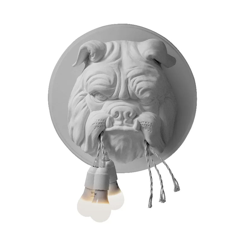 White/Black Bulldog Head Wall Lamp Artistic 3 Heads Resin Wall Mounted Light for Bathroom White Clearhalo 'Wall Lamps & Sconces' 'Wall Lights' Lighting' 1970341