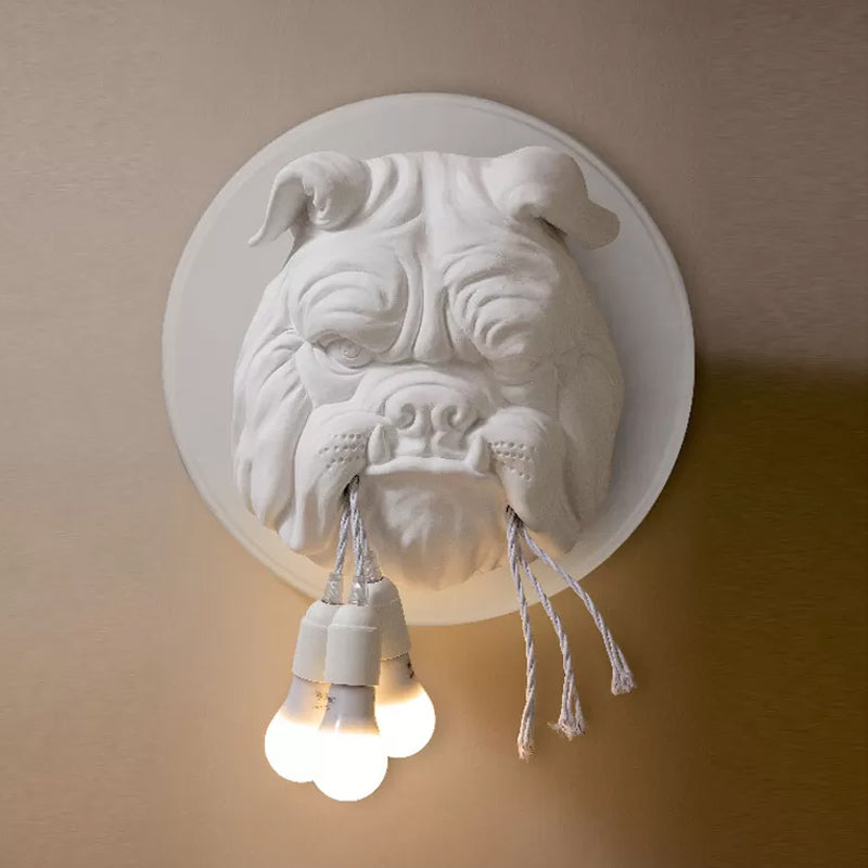 White/Black Bulldog Head Wall Lamp Artistic 3 Heads Resin Wall Mounted Light for Bathroom Clearhalo 'Wall Lamps & Sconces' 'Wall Lights' Lighting' 1970343