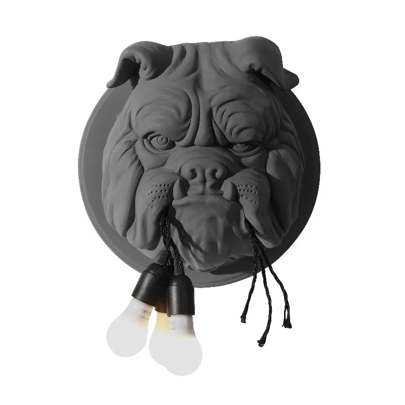White/Black Bulldog Head Wall Lamp Artistic 3 Heads Resin Wall Mounted Light for Bathroom Black Clearhalo 'Wall Lamps & Sconces' 'Wall Lights' Lighting' 1970345