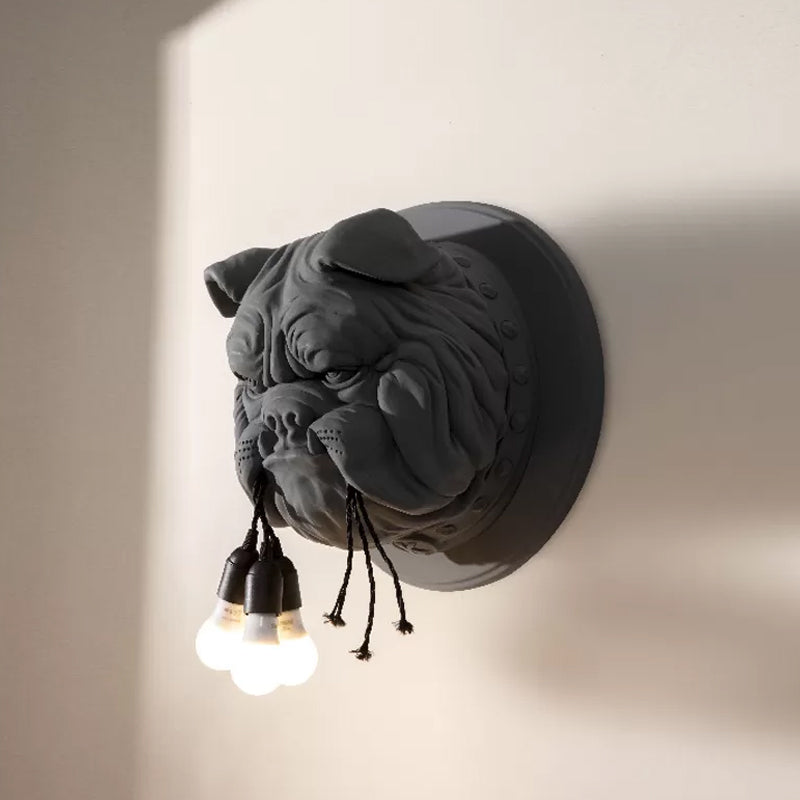 White/Black Bulldog Head Wall Lamp Artistic 3 Heads Resin Wall Mounted Light for Bathroom Clearhalo 'Wall Lamps & Sconces' 'Wall Lights' Lighting' 1970346