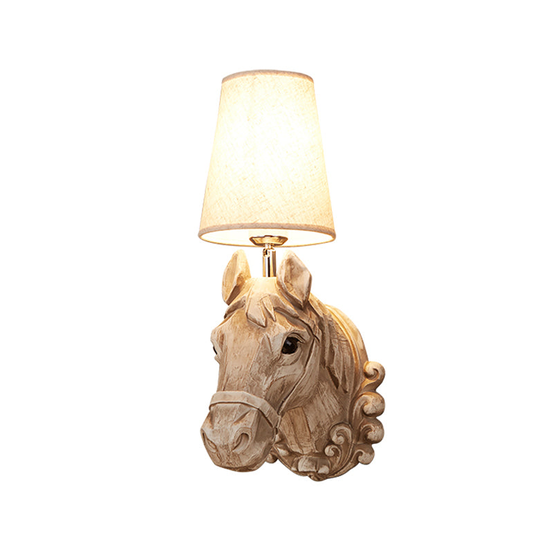 Art Deco Horse Head Wall Sconce Resin 1-Light Restaurant Wall Mounted Light with Cone Shade in Light Brown Clearhalo 'Wall Lamps & Sconces' 'Wall Lights' Lighting' 1970364