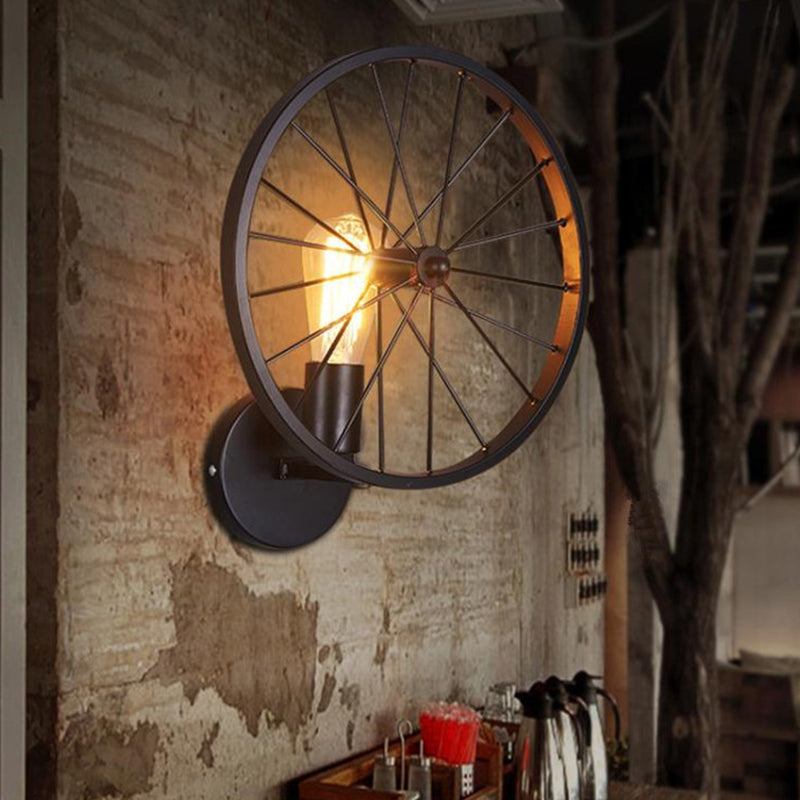 Wheel Wall Sconce Lighting Decorative Metallic 1-Head Cafe Wall Mounted Light in Black Clearhalo 'Wall Lamps & Sconces' 'Wall Lights' Lighting' 1970385