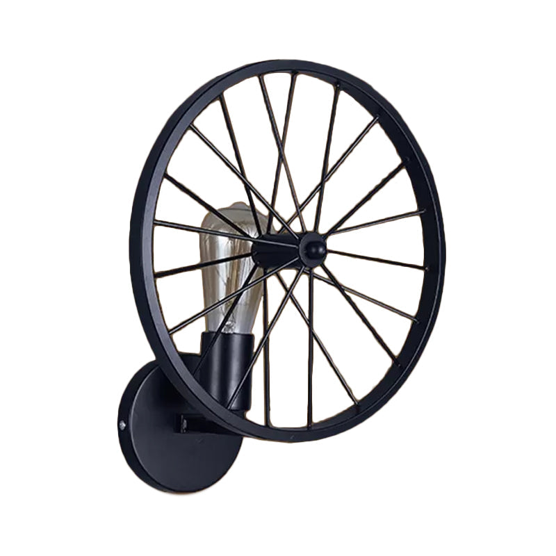 Wheel Wall Sconce Lighting Decorative Metallic 1-Head Cafe Wall Mounted Light in Black Clearhalo 'Wall Lamps & Sconces' 'Wall Lights' Lighting' 1970386