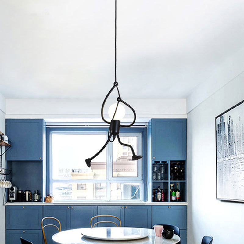 Small Man Metallic Hanging Light Artistry 1-Bulb Black Pendant Ceiling Light for Living Room Black Clearhalo 'Ceiling Lights' 'Pendant Lights' 'Pendants' Lighting' 1970410_61a1c0d3-41b8-4ec4-aad2-3f35600151b2