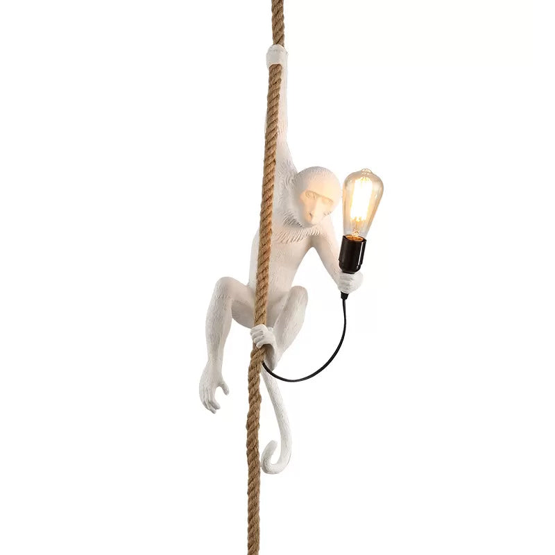 Resin Monkey Hanging Ceiling Light Modern 1-Light White Pendant Lamp with Rope Cord Clearhalo 'Ceiling Lights' 'Pendant Lights' 'Pendants' Lighting' 1970432