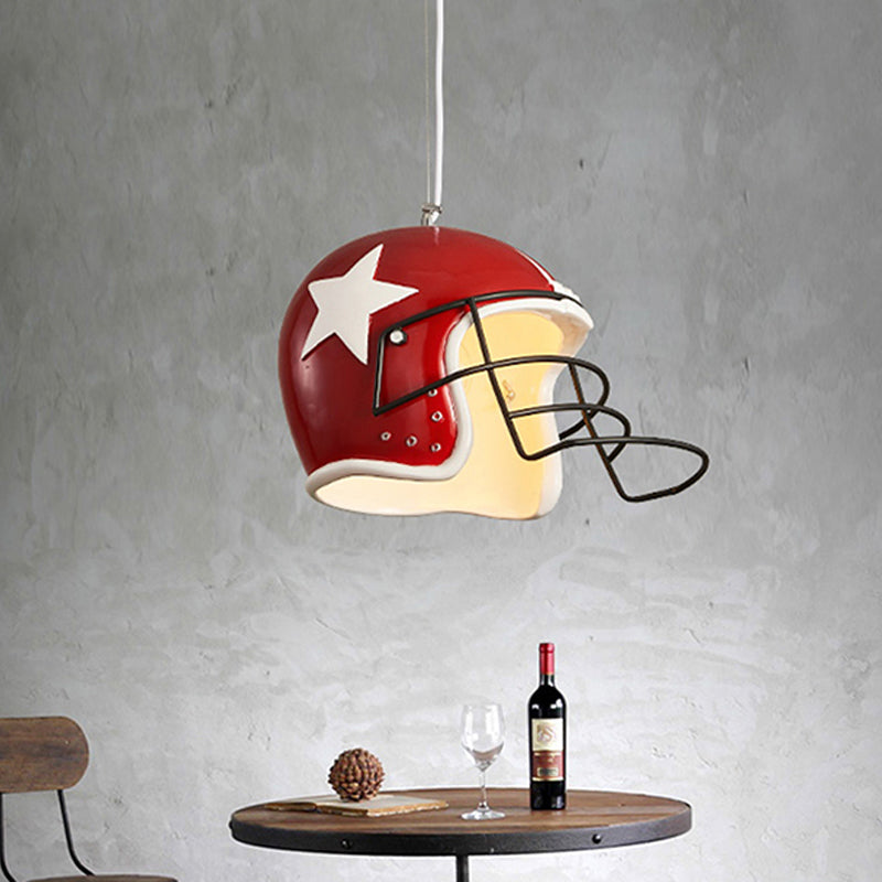 Helmet Pendant Decorative Resin 1-Head Red/White Hanging Ceiling Light for Restaurant Clearhalo 'Ceiling Lights' 'Pendant Lights' 'Pendants' Lighting' 1970446