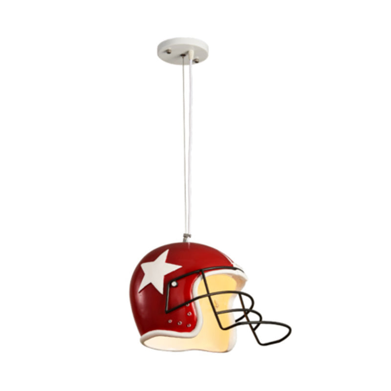 Helmet Pendant Decorative Resin 1-Head Red/White Hanging Ceiling Light for Restaurant Clearhalo 'Ceiling Lights' 'Pendant Lights' 'Pendants' Lighting' 1970448