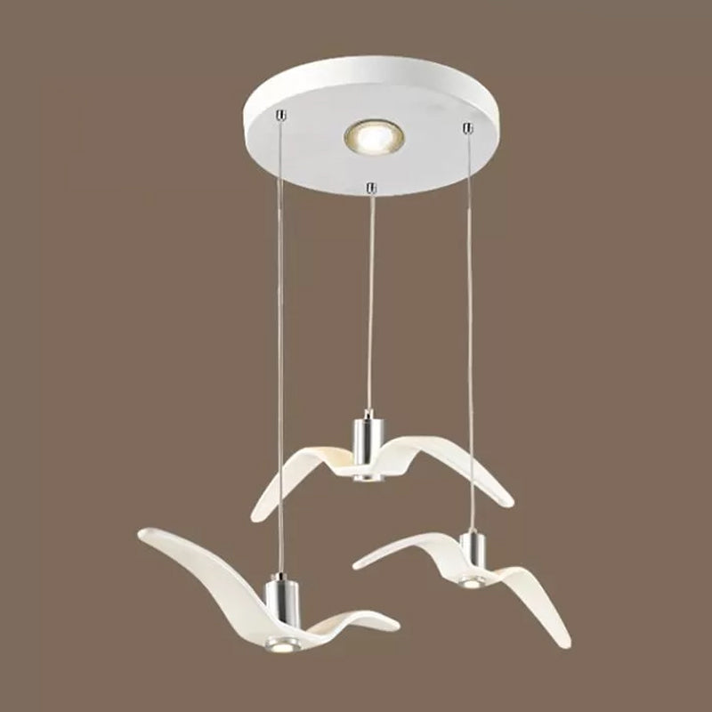 Artistry Seagull Multi Light Pendant Metallic 3 Lights Bedroom Hanging Ceiling Light in White/Black with Round/Linear Canopy Clearhalo 'Ceiling Lights' 'Pendant Lights' 'Pendants' Lighting' 1970459