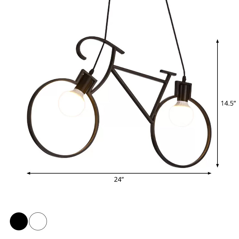 Black/White Bicycle Pendant Lamp Art Deco 2 Heads Metal Hanging Ceiling Light for Childrens Room Clearhalo 'Ceiling Lights' 'Pendant Lights' 'Pendants' Lighting' 1970526