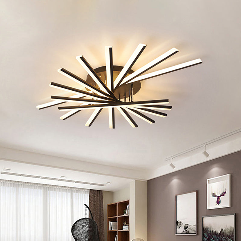 Spiral Design Stick LED Ceiling Lamp Modern Metallic 5/9-Light Black/White LED Semi Flush Light in Warm/White Light Clearhalo 'Ceiling Lights' 'Close To Ceiling Lights' 'Close to ceiling' 'Semi-flushmount' Lighting' 1970646