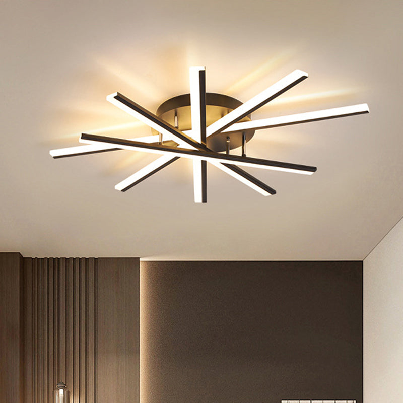 Spiral Design Stick LED Ceiling Lamp Modern Metallic 5/9-Light Black/White LED Semi Flush Light in Warm/White Light 5 Black Clearhalo 'Ceiling Lights' 'Close To Ceiling Lights' 'Close to ceiling' 'Semi-flushmount' Lighting' 1970651