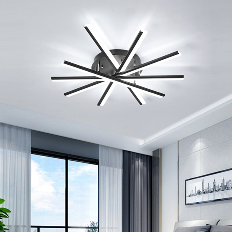 Spiral Design Stick LED Ceiling Lamp Modern Metallic 5/9-Light Black/White LED Semi Flush Light in Warm/White Light Clearhalo 'Ceiling Lights' 'Close To Ceiling Lights' 'Close to ceiling' 'Semi-flushmount' Lighting' 1970652