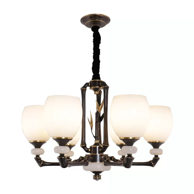 Black Bell Suspension Lighting Vintage Cream Glass 6 Heads Dining Room Hanging Chandelier Clearhalo 'Ceiling Lights' 'Chandeliers' Lighting' options 1970999