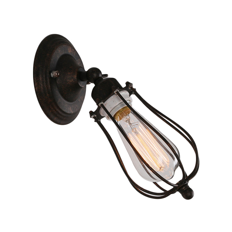 Rust Pear Shaped Wall Light Kit Farmhouse Iron Single-Bulb Bedside Rotatable Wall Lamp Fixture Clearhalo 'Art deco wall lights' 'Cast Iron' 'Glass' 'Industrial wall lights' 'Industrial' 'Middle century wall lights' 'Modern' 'Rustic wall lights' 'Tiffany' 'Traditional wall lights' 'Wall Lamps & Sconces' 'Wall Lights' Lighting' 1971202