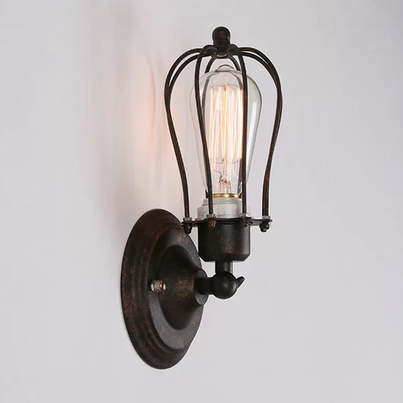 Rust Pear Shaped Wall Light Kit Farmhouse Iron Single-Bulb Bedside Rotatable Wall Lamp Fixture Clearhalo 'Art deco wall lights' 'Cast Iron' 'Glass' 'Industrial wall lights' 'Industrial' 'Middle century wall lights' 'Modern' 'Rustic wall lights' 'Tiffany' 'Traditional wall lights' 'Wall Lamps & Sconces' 'Wall Lights' Lighting' 1971203