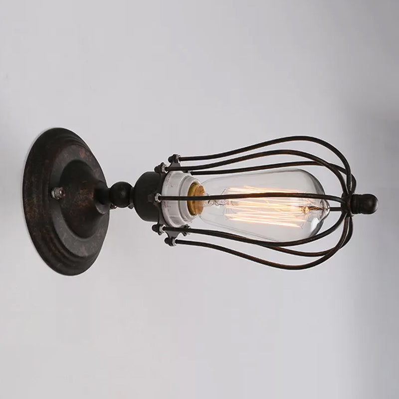 Rust Pear Shaped Wall Light Kit Farmhouse Iron Single-Bulb Bedside Rotatable Wall Lamp Fixture Clearhalo 'Art deco wall lights' 'Cast Iron' 'Glass' 'Industrial wall lights' 'Industrial' 'Middle century wall lights' 'Modern' 'Rustic wall lights' 'Tiffany' 'Traditional wall lights' 'Wall Lamps & Sconces' 'Wall Lights' Lighting' 1971205