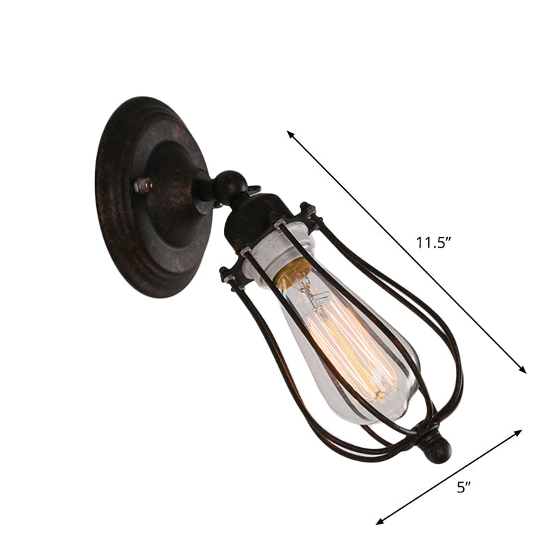 Rust Pear Shaped Wall Light Kit Farmhouse Iron Single-Bulb Bedside Rotatable Wall Lamp Fixture Clearhalo 'Art deco wall lights' 'Cast Iron' 'Glass' 'Industrial wall lights' 'Industrial' 'Middle century wall lights' 'Modern' 'Rustic wall lights' 'Tiffany' 'Traditional wall lights' 'Wall Lamps & Sconces' 'Wall Lights' Lighting' 1971206