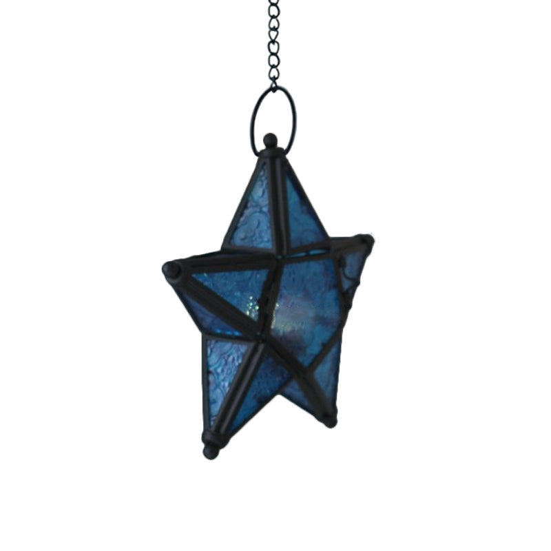 Single Blue/Red/Clear Glass Drop Pendant Bohemia Black Star Shaped Bedside Hanging Ceiling Light Clearhalo 'Ceiling Lights' 'Pendant Lights' 'Pendants' Lighting' 1971254