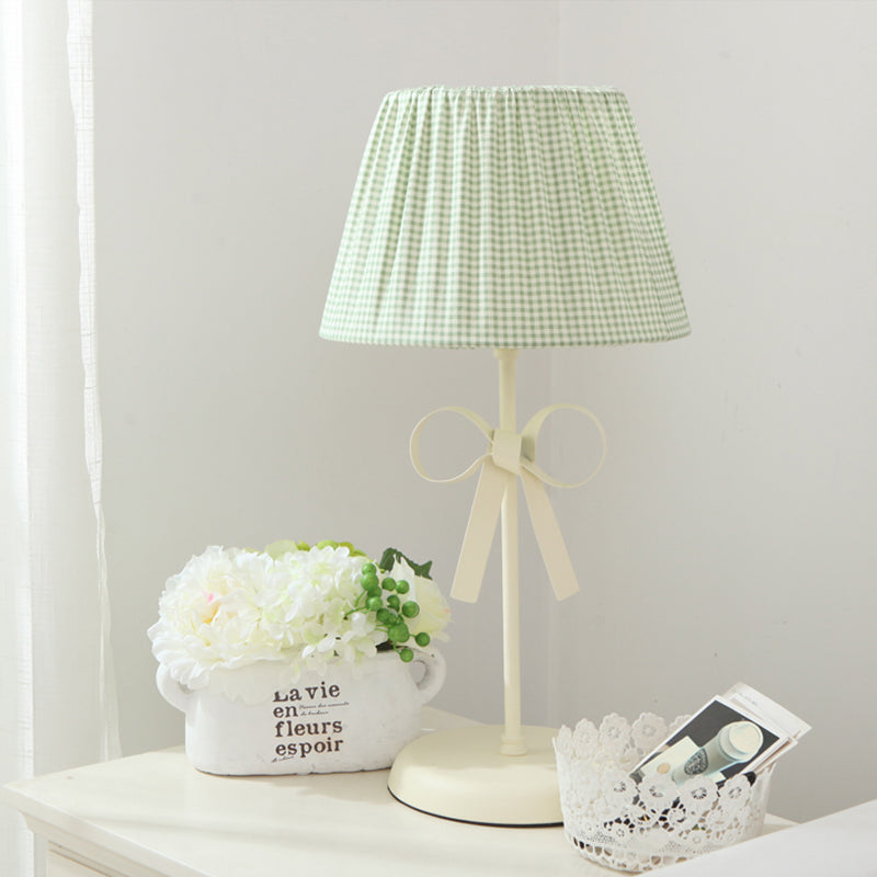 Macaron Loft Plaid Reading Light Fabric One Light Desk Light with Bow for Child Bedroom Yellow Clearhalo 'Lamps' 'Table Lamps' Lighting' 197133