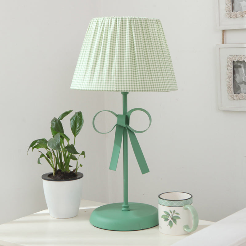 Macaron Loft Plaid Reading Light Fabric One Light Desk Light with Bow for Child Bedroom Green Clearhalo 'Lamps' 'Table Lamps' Lighting' 197135