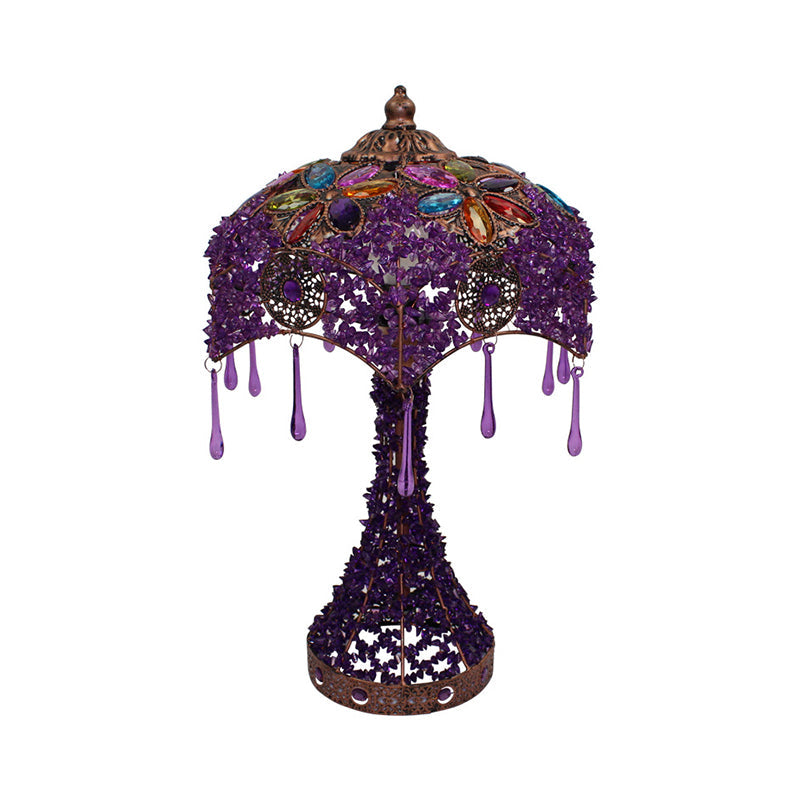 1-Light Nightstand Lamp Bohemian Stained Glass Bowl Hollowed-out Table Light with Flared Base in Purple/Red Clearhalo 'Lamps' 'Table Lamps' Lighting' 1971400