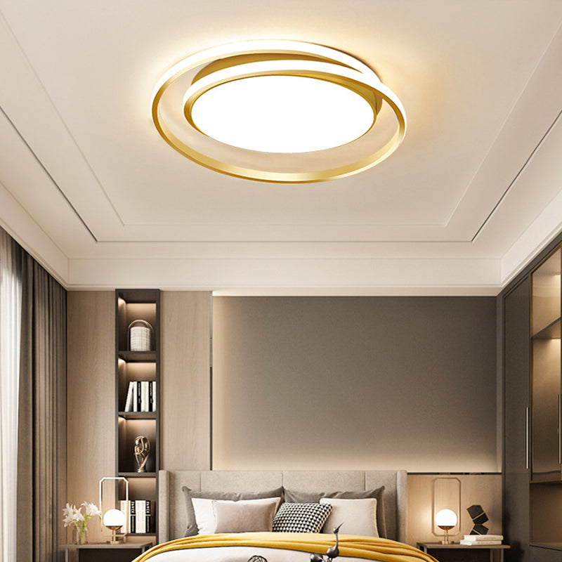 Black/Gold Circular LED Flushmount Modernist Acrylic Ceiling Lighting in Warm/White Light, 18