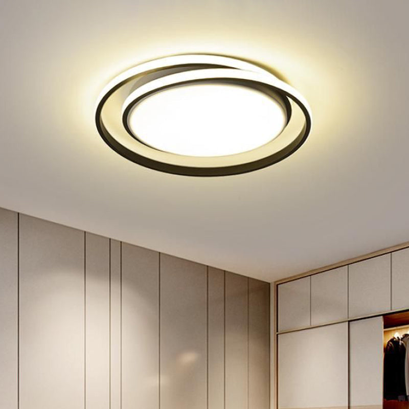 Black/Gold Circular LED Flushmount Modernist Acrylic Ceiling Lighting in Warm/White Light, 18