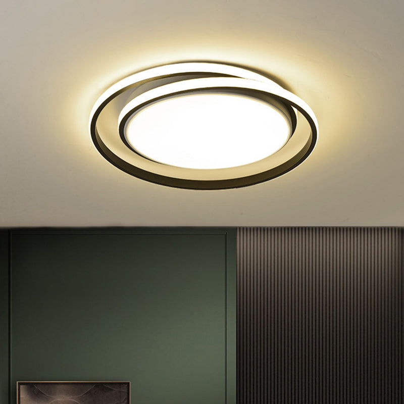 Black/Gold Circular LED Flushmount Modernist Acrylic Ceiling Lighting in Warm/White Light, 18