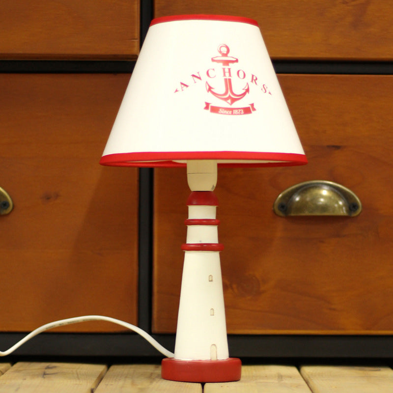 One Bulb Tapered Shade Desk Light with Anchor Nautical Resin Reading Light in Red for Study Room Clearhalo 'Lamps' 'Table Lamps' Lighting' 197153