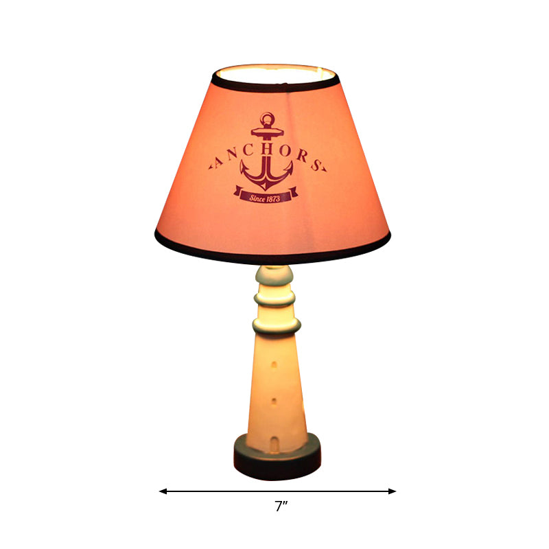 One Bulb Tapered Shade Desk Light with Anchor Nautical Resin Reading Light in Red for Study Room Clearhalo 'Lamps' 'Table Lamps' Lighting' 197155