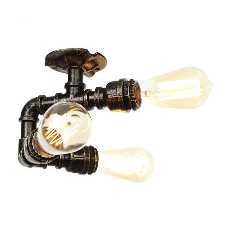 Water Pipe Metal Semi Flush Mount Vintage 3/4 Lights Indoor Ceiling Light Fixture in Antique Brass/Aged Silver/Antique Bronze Antique Bronze B Clearhalo 'Ceiling Lights' 'Close To Ceiling Lights' 'Close to ceiling' 'Semi-flushmount' Lighting' 1971630