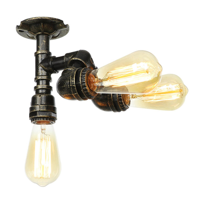 Water Pipe Metal Semi Flush Mount Vintage 3/4 Lights Indoor Ceiling Light Fixture in Antique Brass/Aged Silver/Antique Bronze Antique Bronze C Clearhalo 'Ceiling Lights' 'Close To Ceiling Lights' 'Close to ceiling' 'Semi-flushmount' Lighting' 1971639