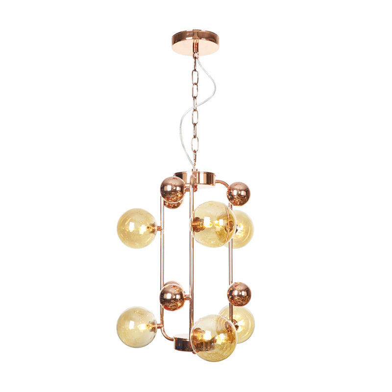 Copper/Gold Finish Ball Hanging Chandelier Industrial Clear/Amber/Smoke Gray Mirror Glass 6/8/10 Heads Living Room Ceiling Light 6 Copper Amber Clearhalo 'Ceiling Lights' 'Chandeliers' 'Glass shade' 'Glass' 'Industrial Chandeliers' 'Industrial' 'Middle Century Chandeliers' 'Tiffany' Lighting' 1971907