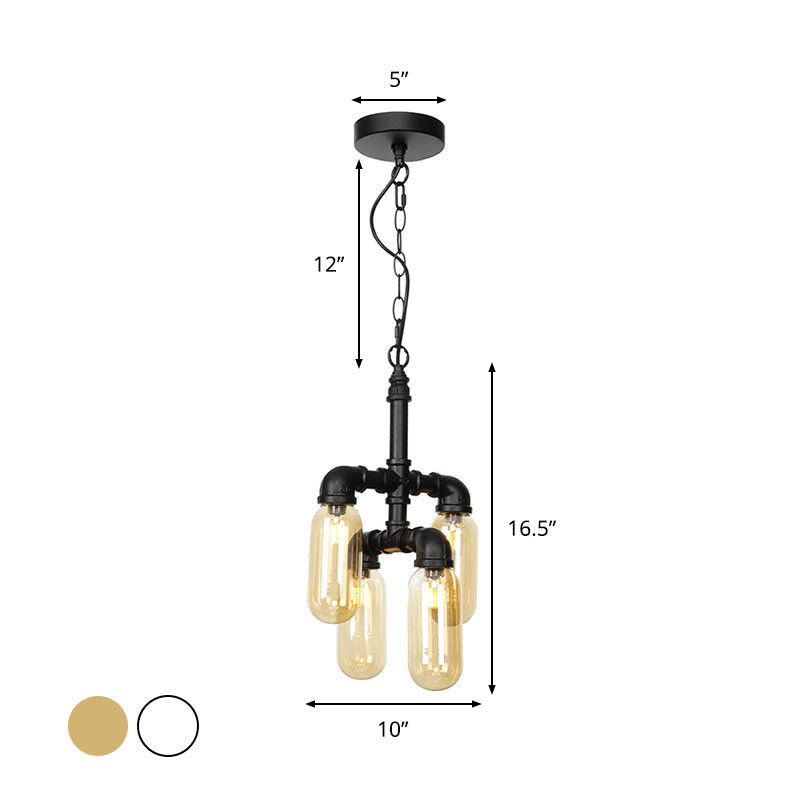 4 Bulbs Chandelier Pendant Lighting Vintage Water Pipe Amber/Clear Glass LED Hanging Lamp Kit Clearhalo 'Ceiling Lights' 'Chandeliers' 'Clear' 'Glass shade' 'Glass' 'Industrial Chandeliers' 'Industrial' 'Middle Century Chandeliers' 'Modern' 'Tiffany' 'Traditional Chandeliers' Lighting' 1971943