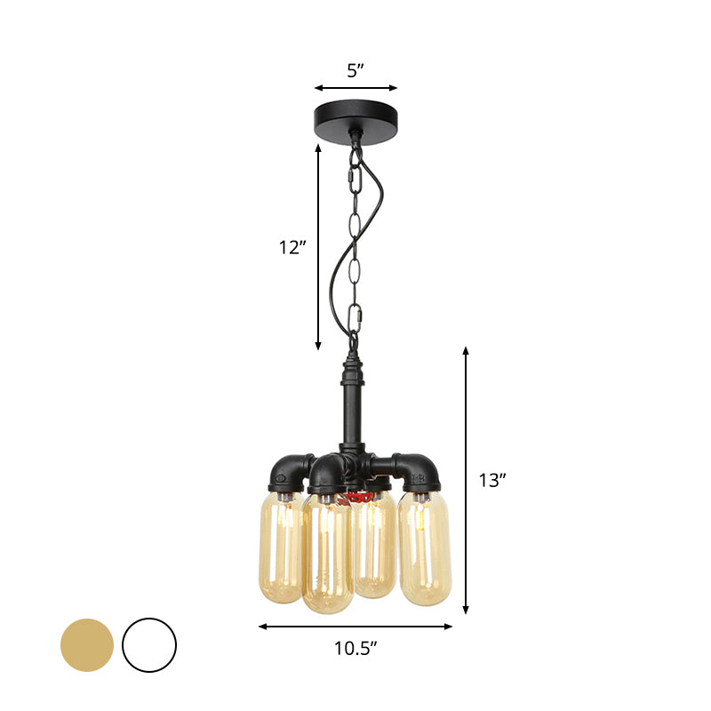 4 Bulbs Chandelier Pendant Lighting Vintage Water Pipe Amber/Clear Glass LED Hanging Lamp Kit Clearhalo 'Ceiling Lights' 'Chandeliers' 'Clear' 'Glass shade' 'Glass' 'Industrial Chandeliers' 'Industrial' 'Middle Century Chandeliers' 'Modern' 'Tiffany' 'Traditional Chandeliers' Lighting' 1971945